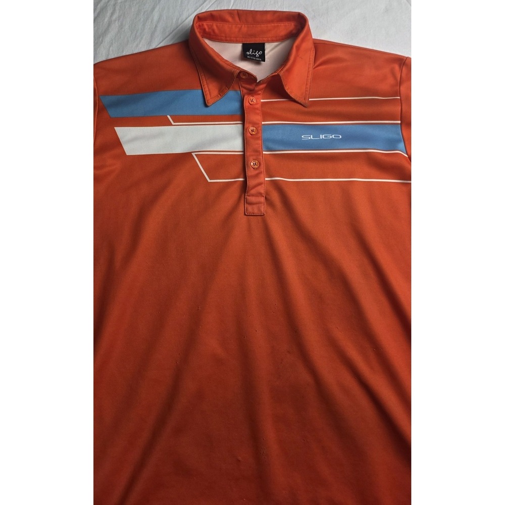 Sligo Men's Golf Polo Shirt Size M Orange Blue White Striped Performance Jersey - Picture 7 of 10